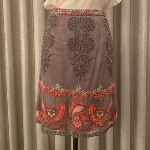NWOT brown skirt with cross stitch embroidery